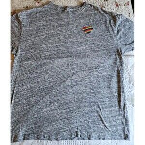 VICTORIA'S SECRET PINK Shirt One Size Embroidered Rainbow Heart Heather Gray EUC